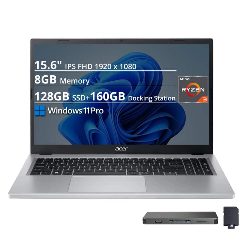 Acer - Aspire Go 15 15.6" FHD Ryzen 3 7320U 8GB 128GB SSD Win 11 Pro - Silver