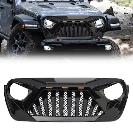 Front. AMERICAN MODIFIED - American Modified Goliath Grille for 2018 Wrangler JL & 2020 Plus Gladiator JT - Glossy Black.