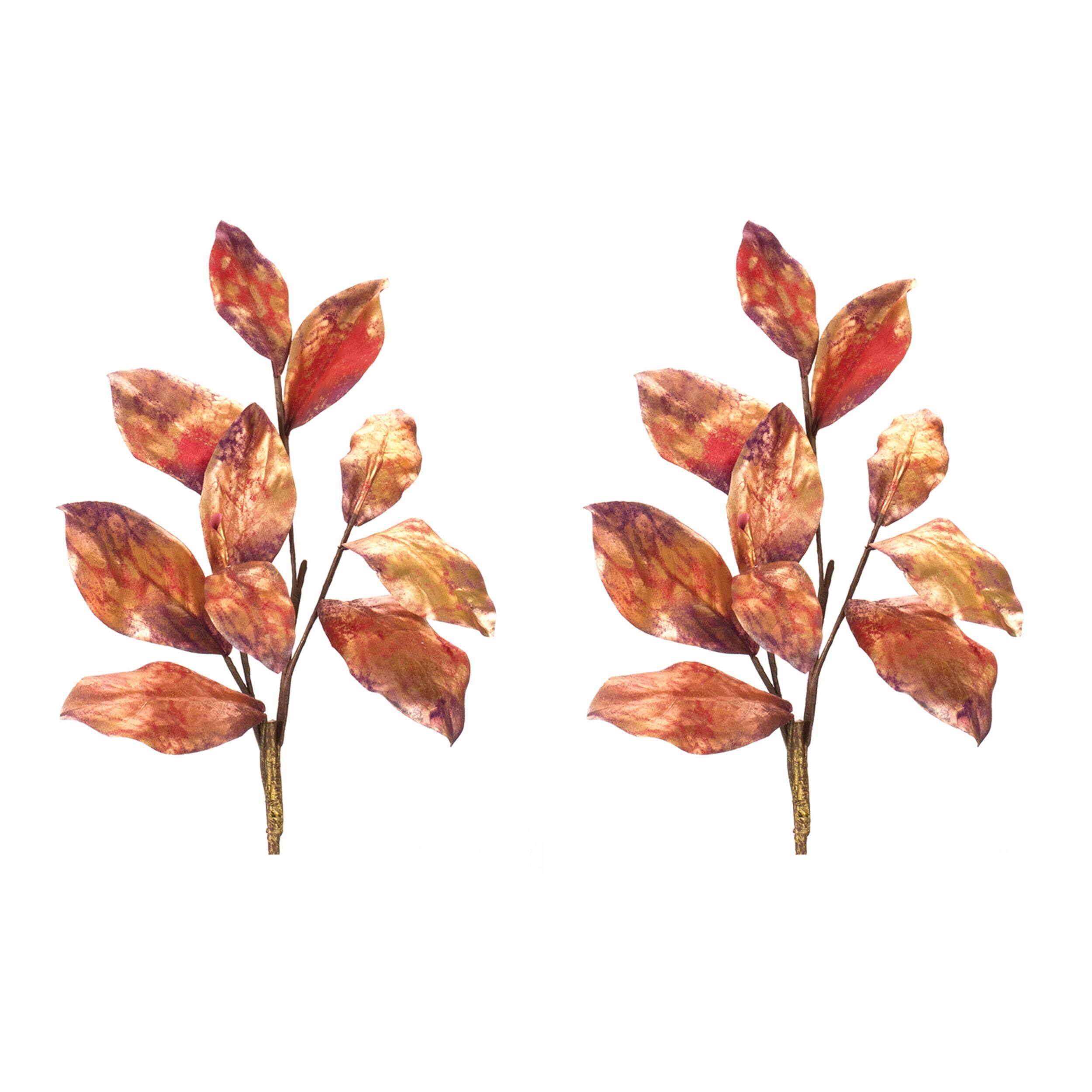Left. BreeBe - Metallic Harvest Leaf Spray (Set of 2) - Red, Brown.