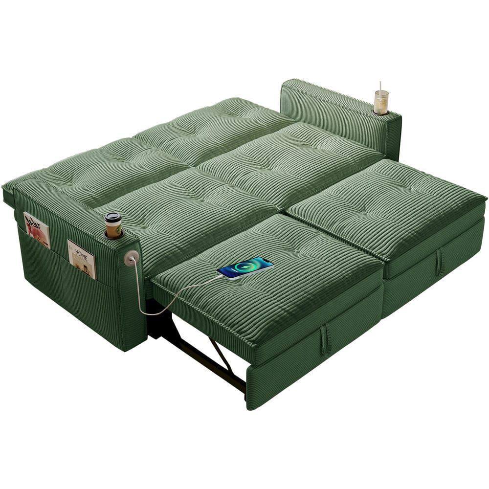 Alt View 1. Resenkos - 2-in-1 Multi-Functional Sofa Bed for Sitting & Sleeping, Modern Corduroy Fabric Sofa for Living Room, Green - Green.