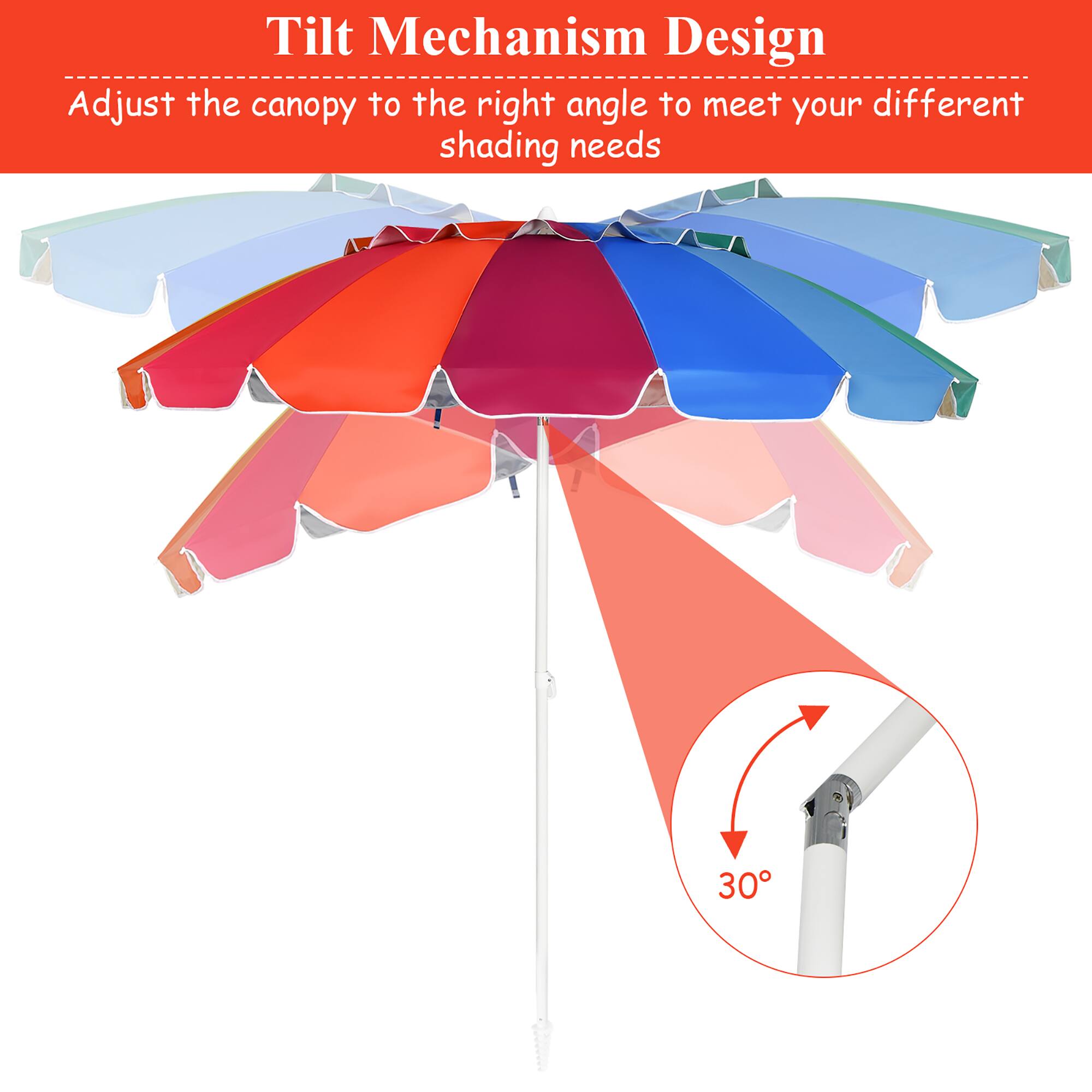 Tilt Mechanism Design

Adjust the canopy to the right angle to meet your different shading needs

30°