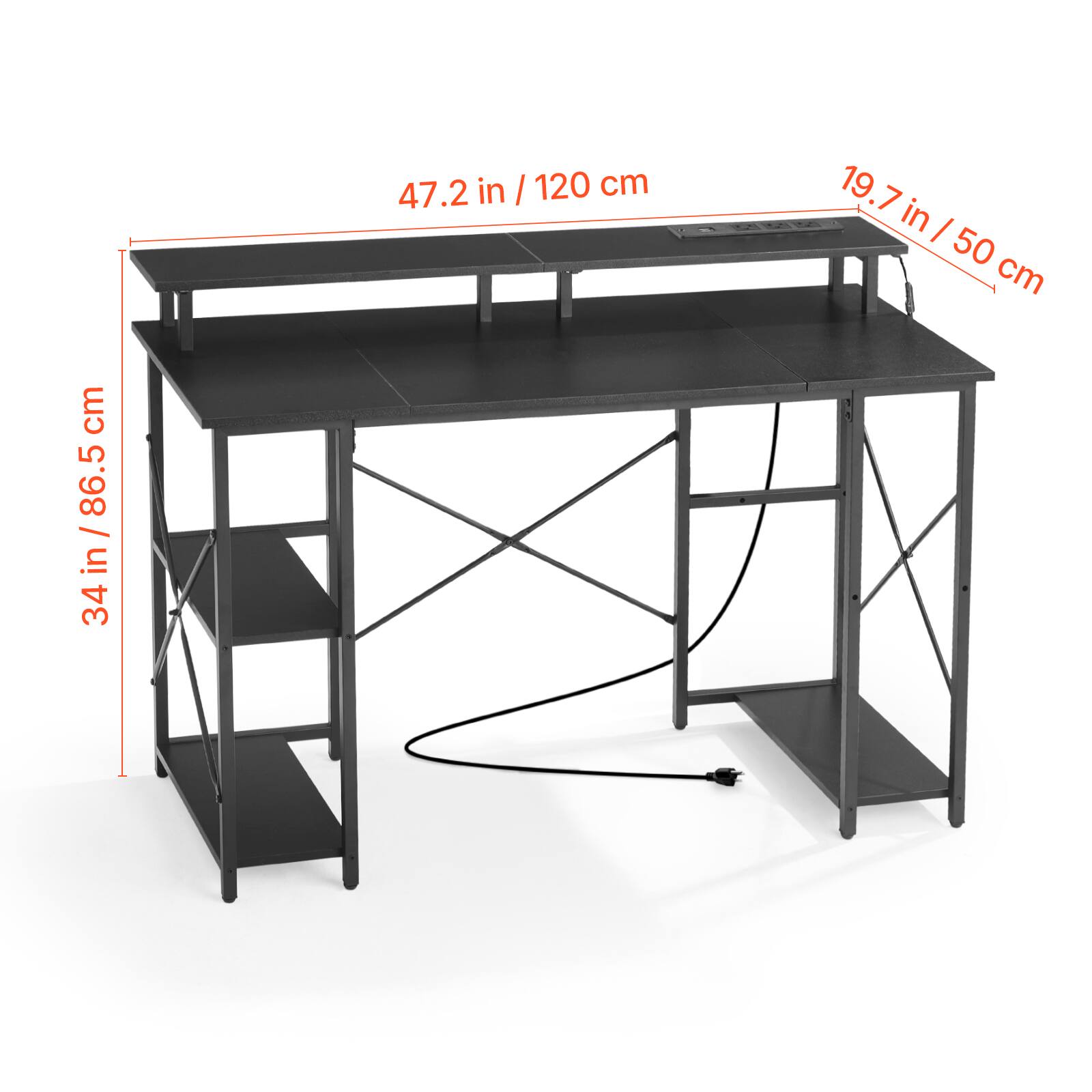 47.2 in / 120 cm  
19.7 in / 50 cm  
34 in / 86.5 cm