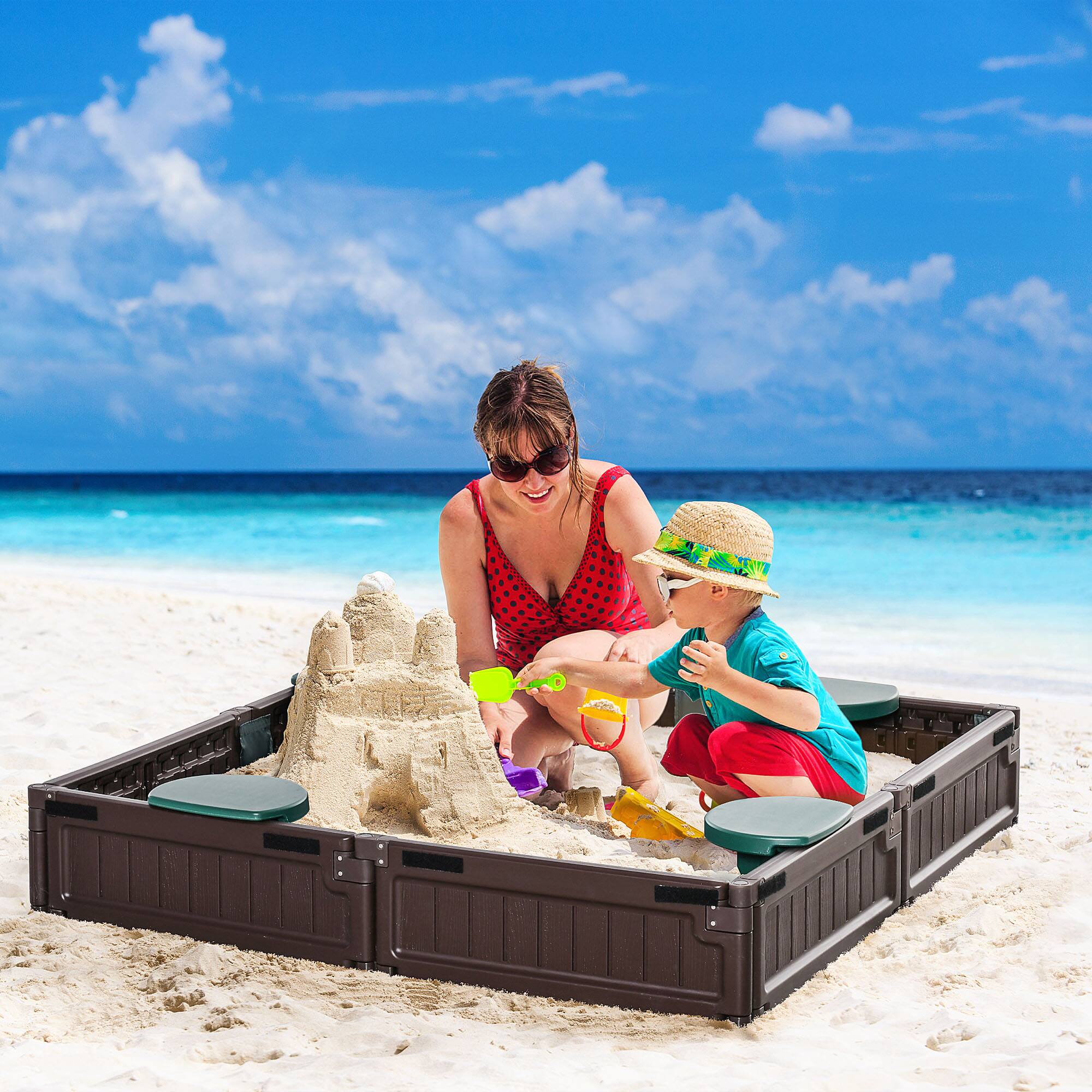 Angle. Outsunny - Outdoor Sandbox with Cover Garden Bed, Easy Assembly for Backyard, Brown.