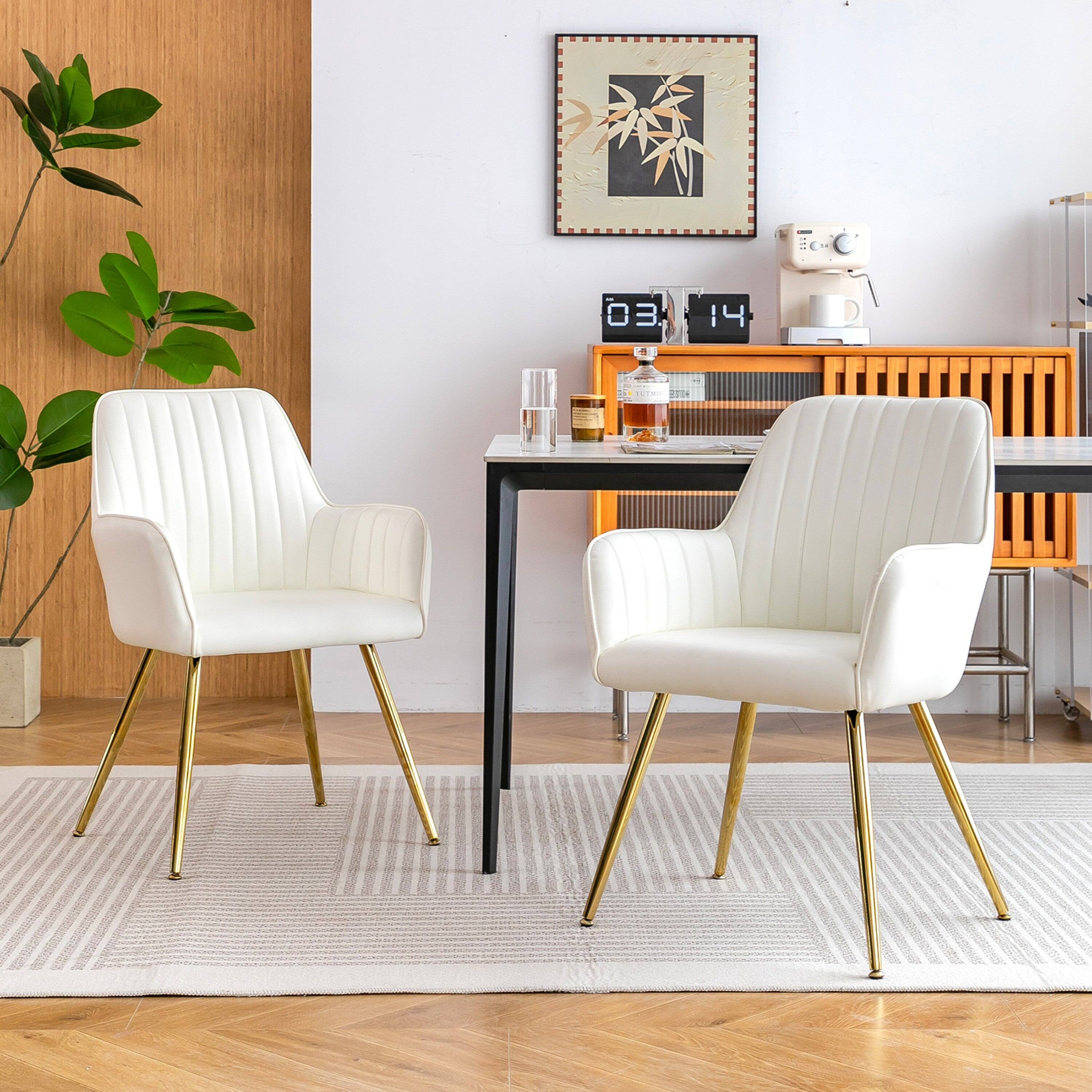 Alt View 1. Boyel Living - Velvet & Faux Leather Mid-Back Dining Chairs with Gold Plated Legs (Set of 2) White - White.