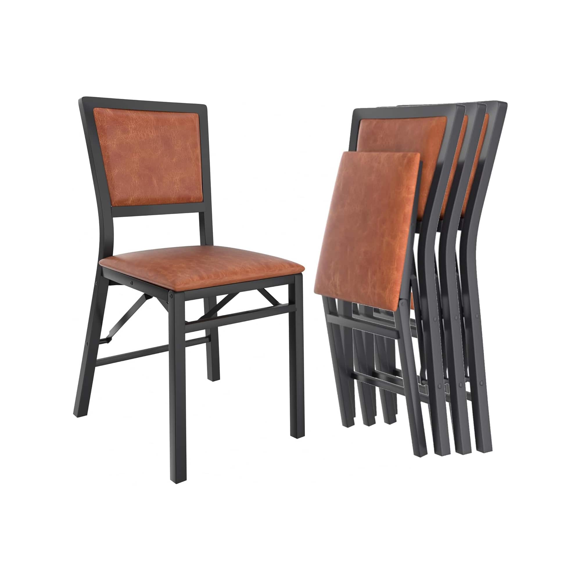 Front. Vecelo - 4-Pack PU Leather Folding Chairs - Dining Chair,300lb Capacity, Padded Seat, Space Saving Foldable Design - Brown.