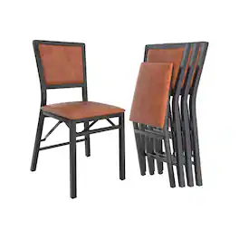 Vecelo - 4-Pack PU Leather Folding Chairs - Dining Chair,300lb Capacity, Padded Seat, Space Saving Foldable Design - Brown