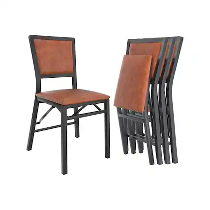 Front. Vecelo - 4-Pack PU Leather Folding Chairs - Dining Chair,300lb Capacity, Padded Seat, Space Saving Foldable Design - Brown.