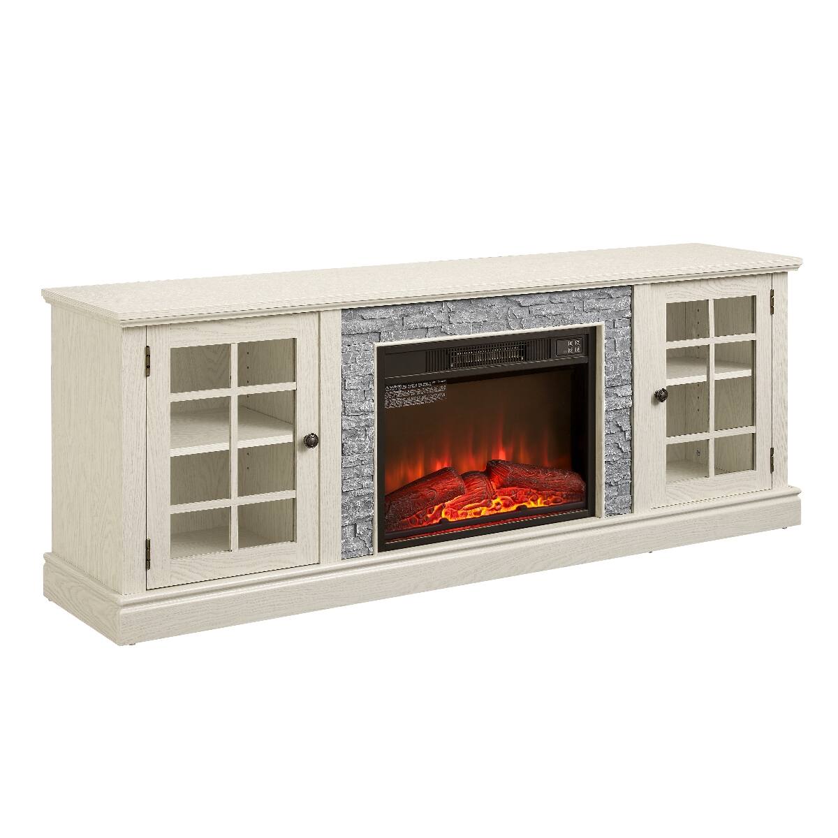 Alt View 9. Loheer - Loheer 70 inch white tv stand with fireplace, Faux Stone Media Console for TVs up to 75" - White.