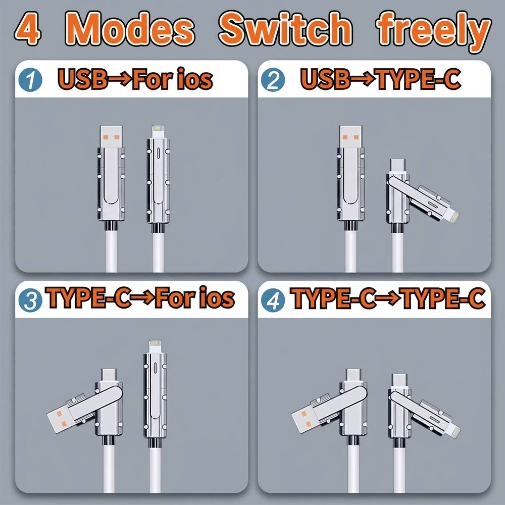 4 Modes Switch freely

1. USB → For ios
2. USB → TYPE-C
3. TYPE-C → For ios
4. TYPE-C → TYPE-C