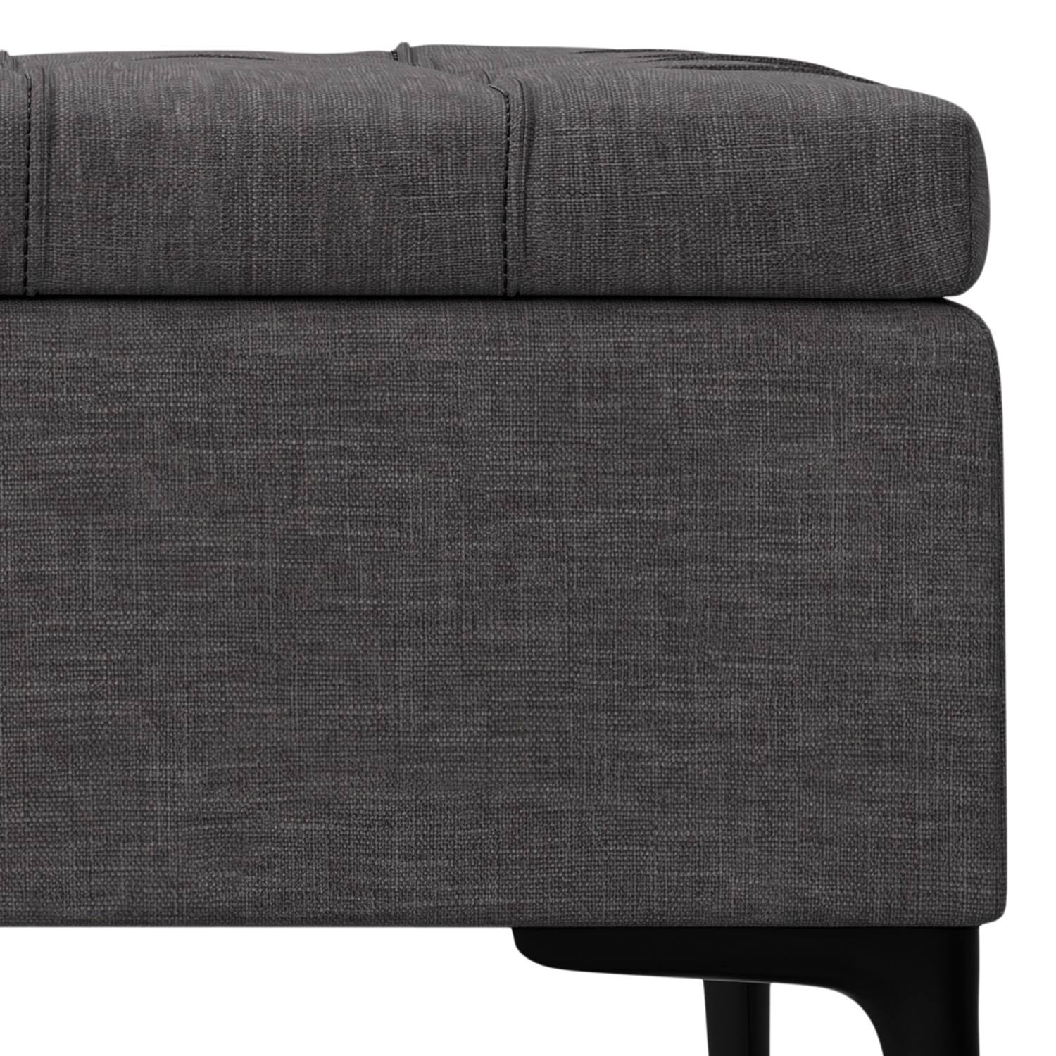 Alt View 7. Simpli Home - Laura 36 inch Wide Transitional Square Mid Century Lift Top Storage Ottoman in Slate Grey Polyester Linen, Assembled - Slate Grey.
