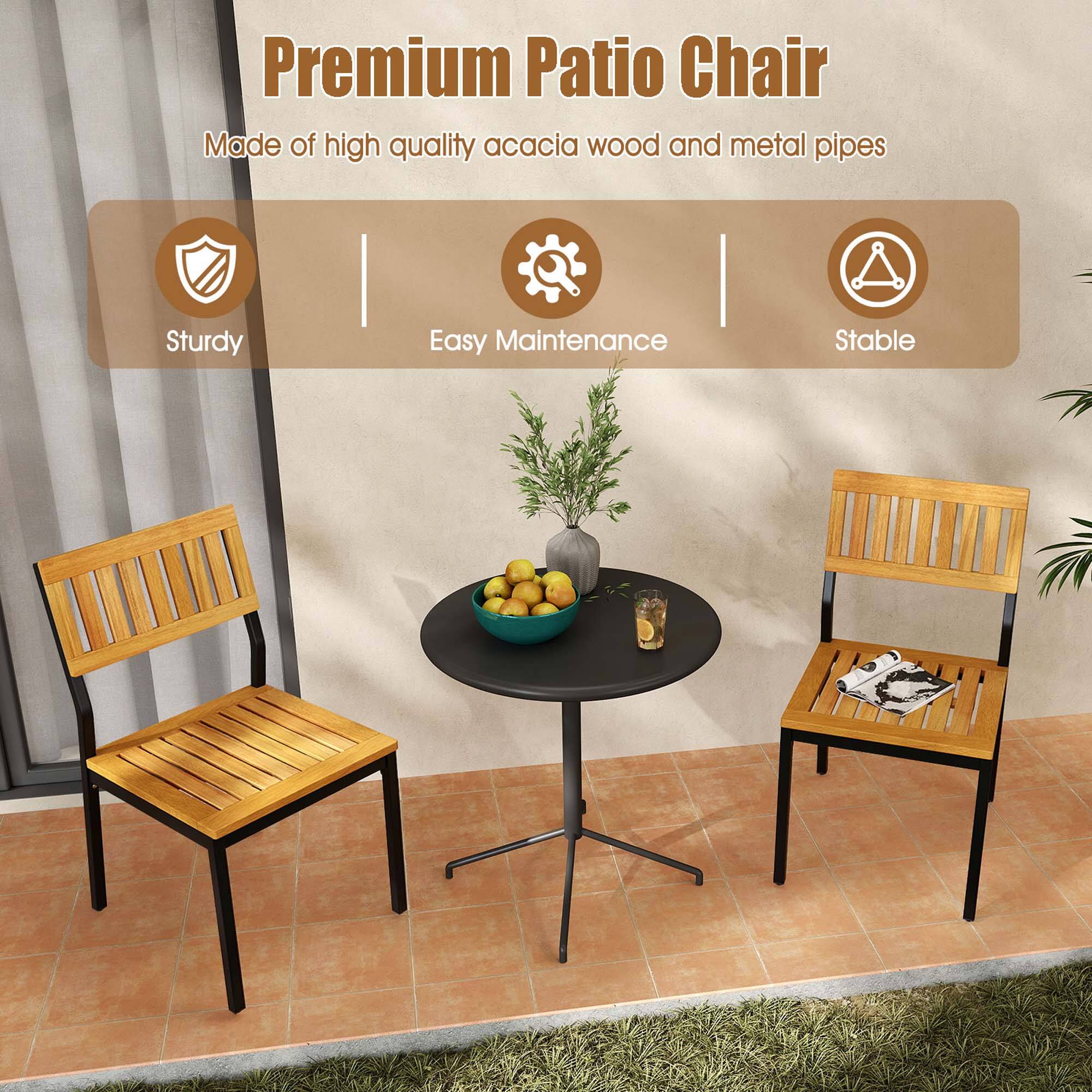 Premium Patio Chair Made of high quality acacia wood and metal pipes Sturdy, Easy Maintenance, Stable.