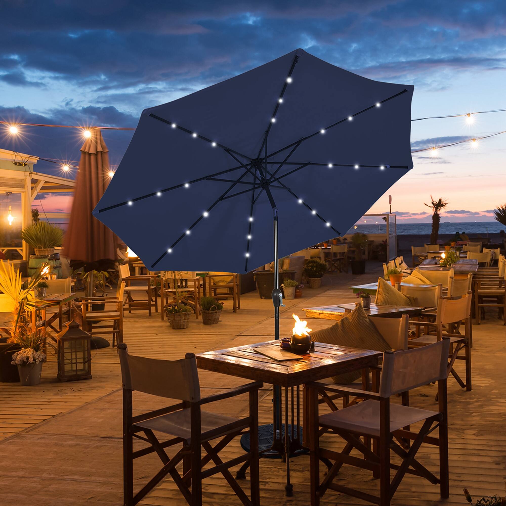 Alt View 9. Costway - 9 FT Patio Solar Umbrella LED Patio Market Steel Tilt with Crank Outdoor - Navy.