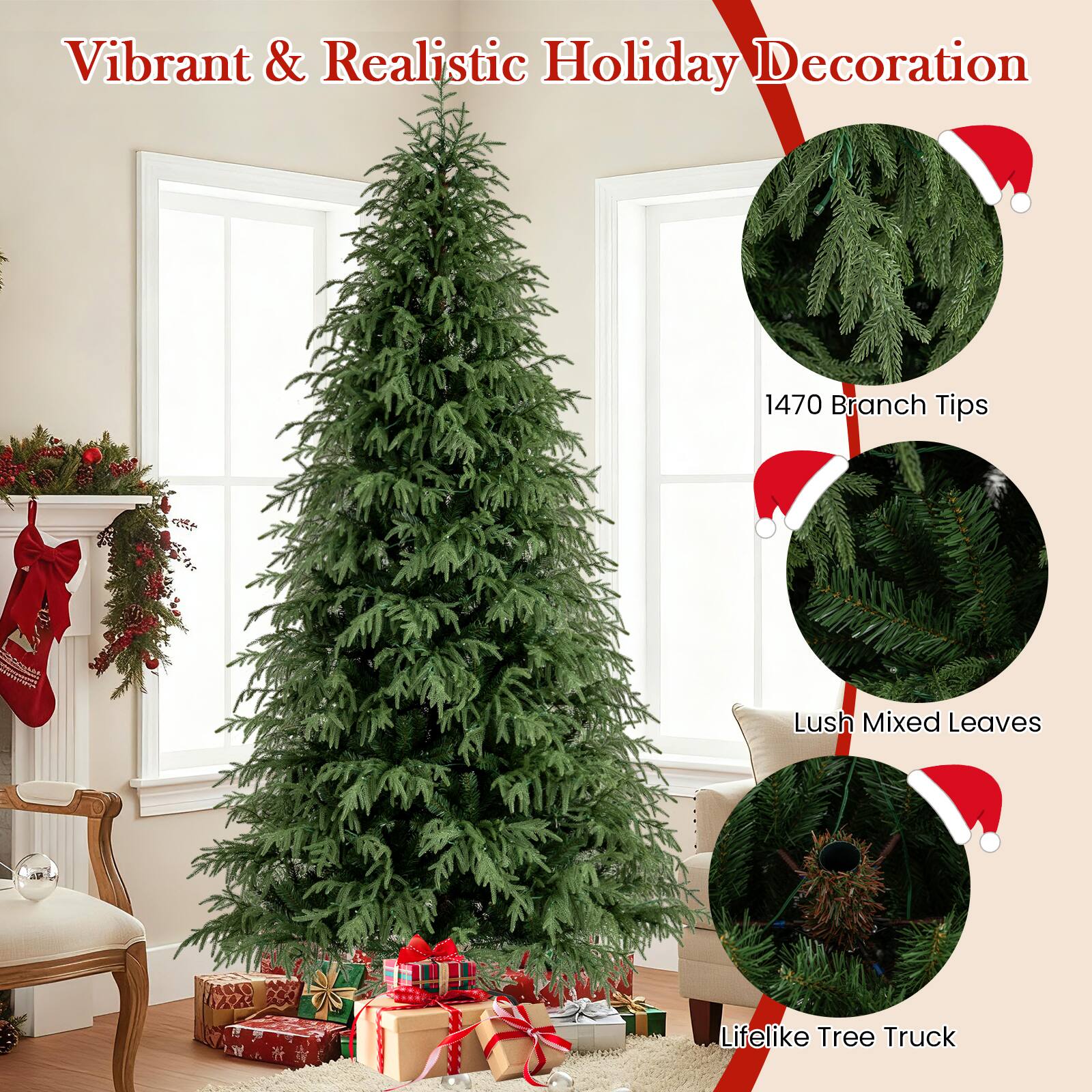 Vibrant & Realistic Holiday Decoration

1470 Branch Tips

Lush Mixed Leaves

Lifelike Tree Truck