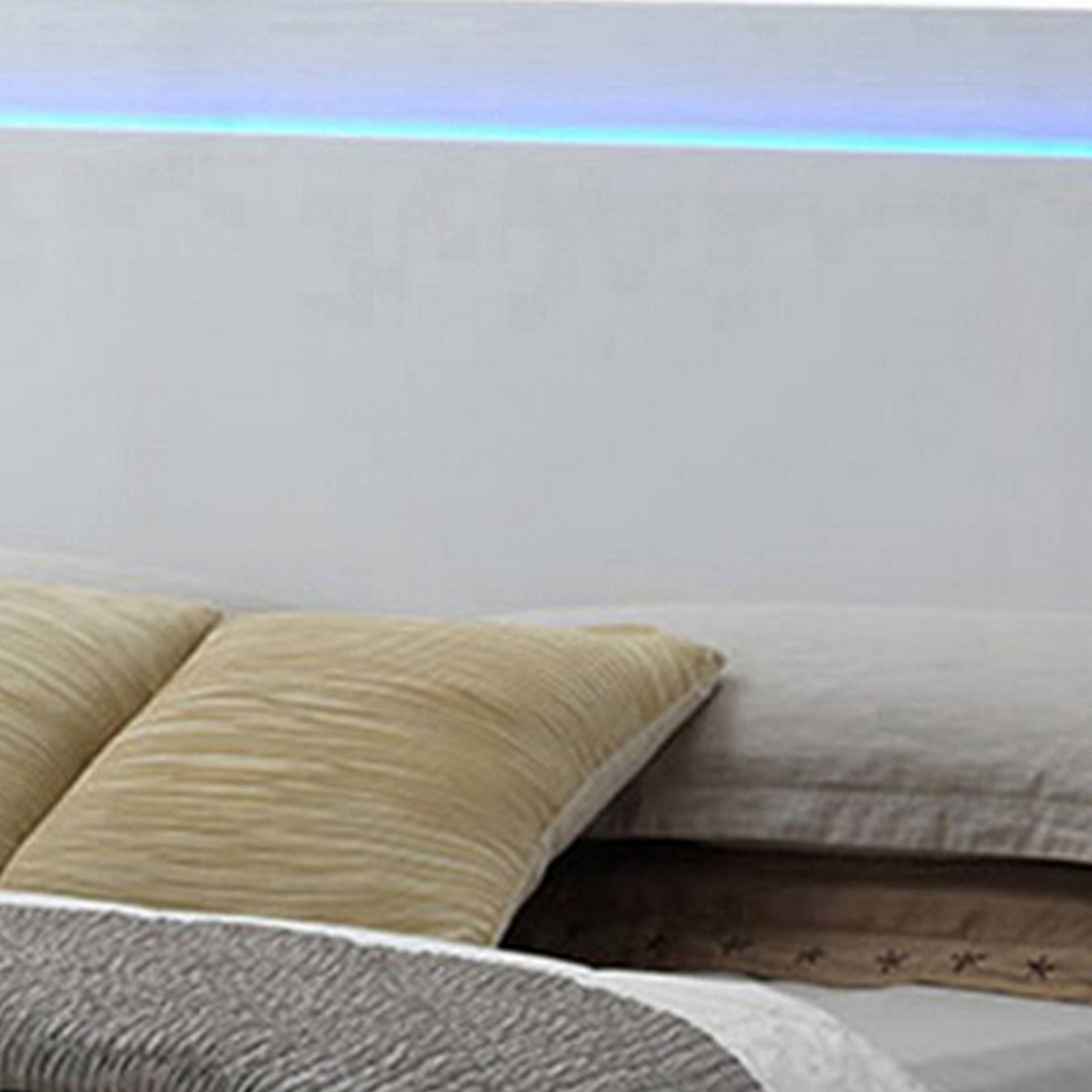 Alt View 2. Manhattan Lane - Sok Queen Panel Bed with LED Headboard, Low Profile Footboard - White.