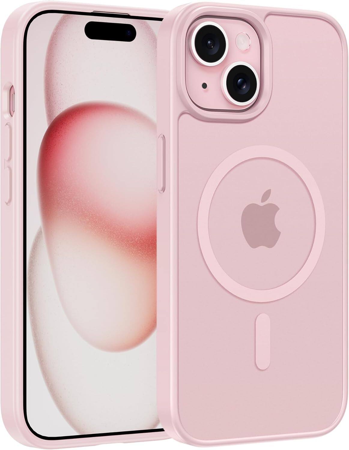 Front. ACJPR - iPhone 15/14/13 Case, Magnetic Frosted Design, Military-Grade Protection (Light Pink) - Light Pink Size: iPhone 15 / iPhone 13/14.