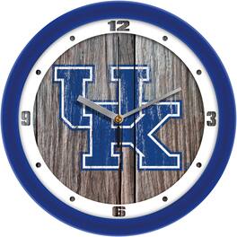 MpDirect - Kentucky Wildcats 11.5'' Suntime Premium Glass Face Weathered Wood Wall Clock - Multicolor