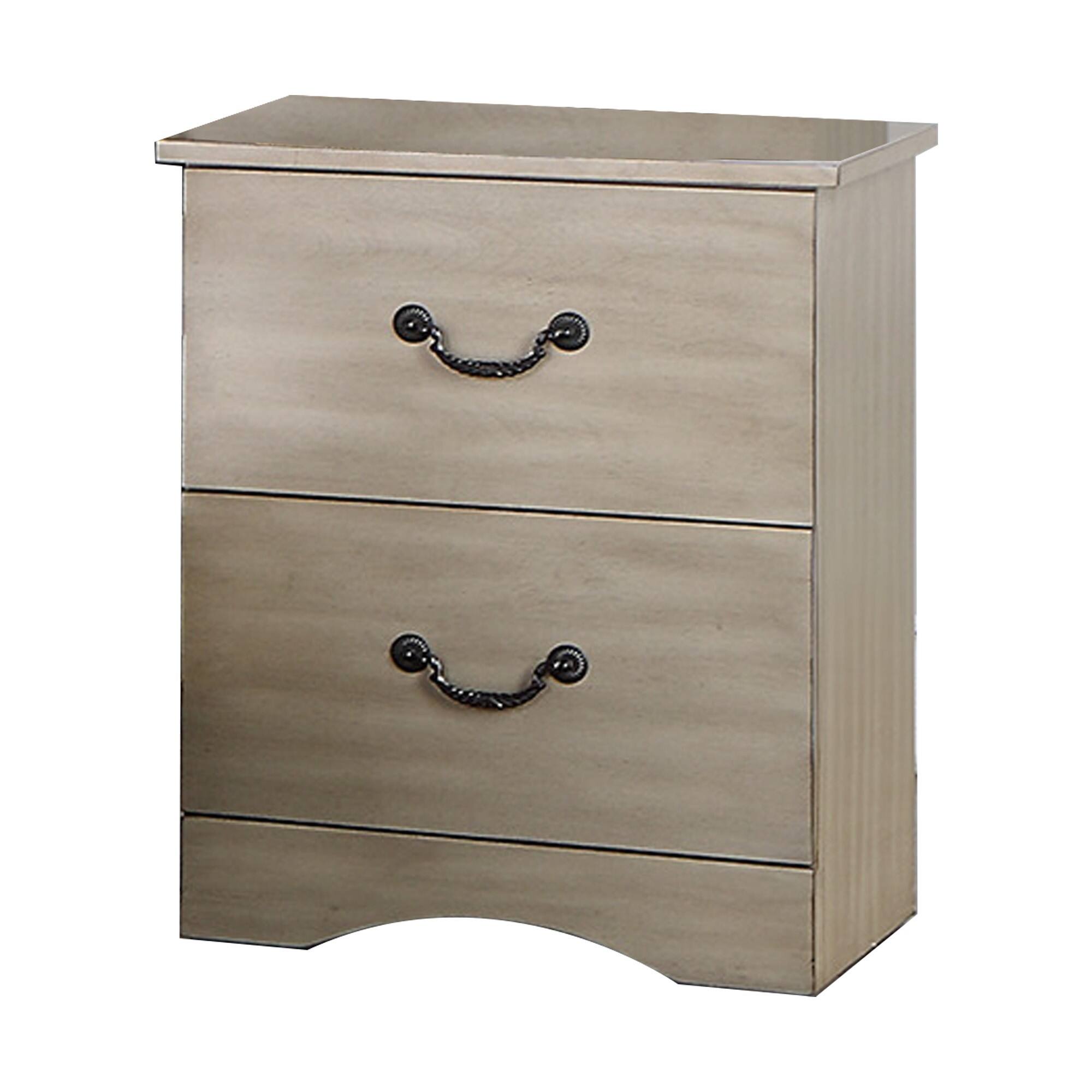 Front. Manhattan Lane - Bran 27 Inch Modern 2 Drawer Nightstand, Pine Wood, Grains - Brown.