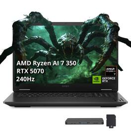 HP - OMEN 17.3" QHD Gaming Laptop,Ryzen AI 7 350,16GB RAM,1TB SSD+1TB Dock Set,GeForce RTX 5070,Backlit KB,Win 11Pro - Black
