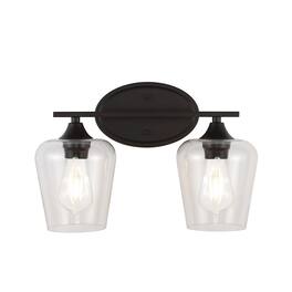 Jonathan Y - Jayne 15.75" 2-Light Iron/Seeded Glass Cottage Rustic LED Vanity Light, Oil Rubbed Bronze - Oil-Rubbed Bronze
