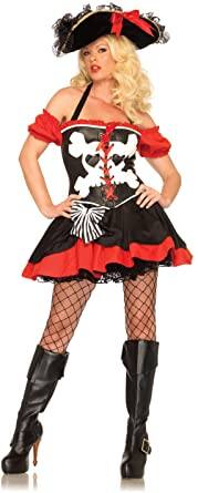 Front. Leg Avenue - Women's Red and Black Treasure Island Temptress Halloween Costume - Med/Large - Black.