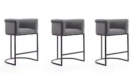 Manhattan Comfort - Cosmopolitan Mid-Century Modern Metal Upholstered Counter Stool - Set of 3 - Gray