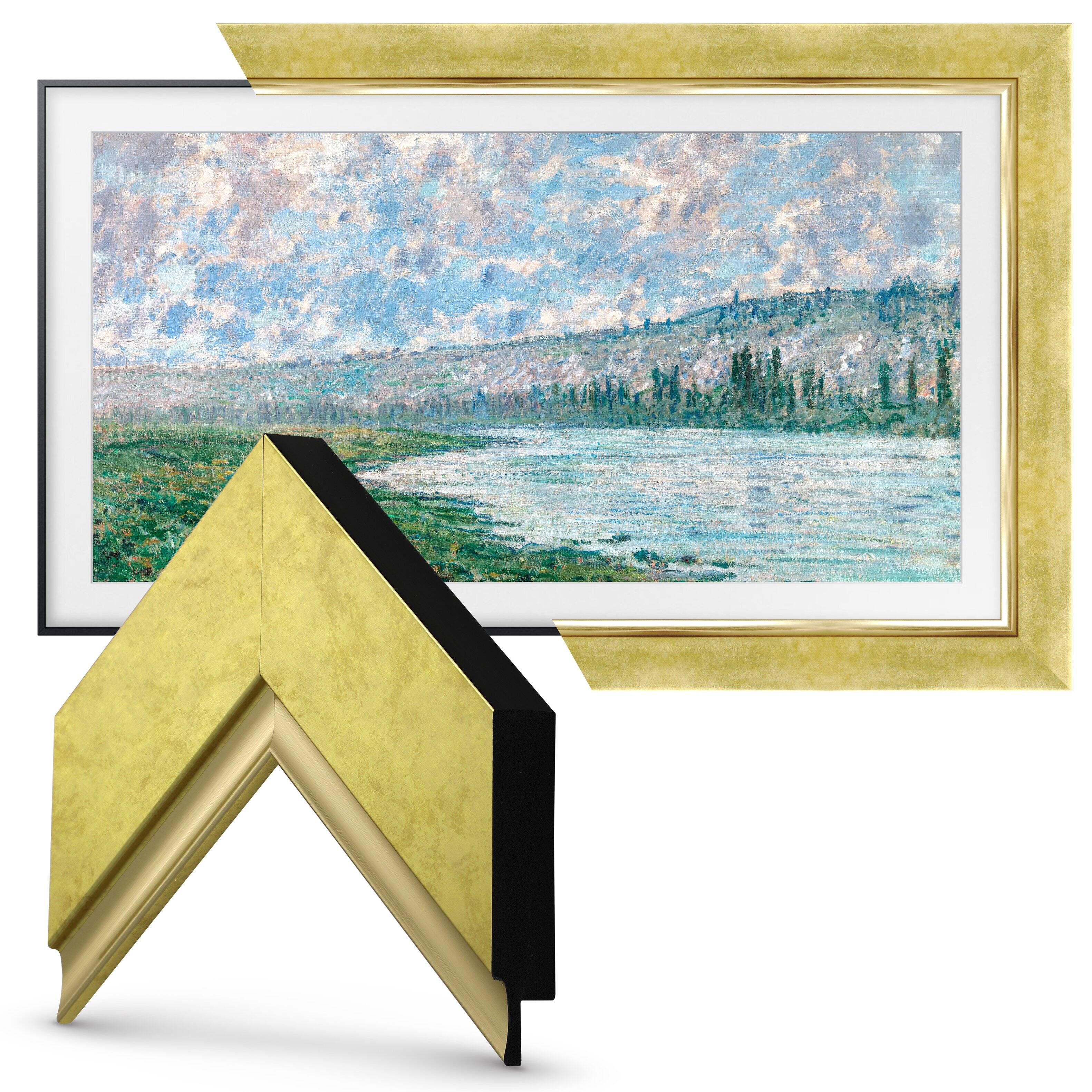 Left. Deco TV Frames - Premiere Bezel for Samsung the Frame TV - 55" - Contemporary Gold.