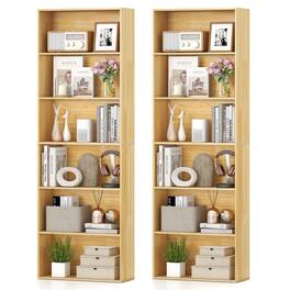 Gymax - 2PCS 6-Tier Bookshelf w/Open Shelves Anti-Tipping Kits for Living Room Bedroom - White