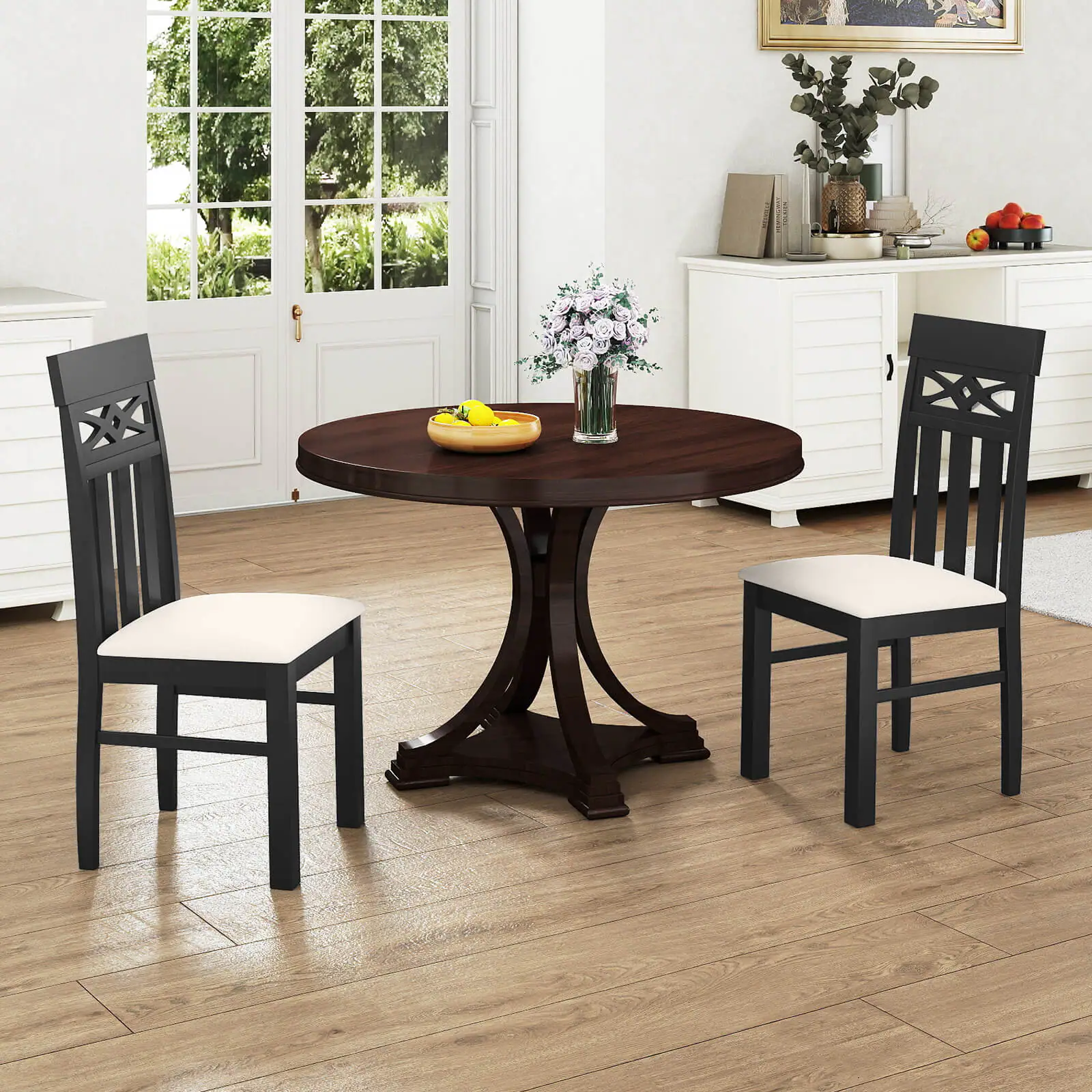 Alt View 3. Costway - Costway Dining Chairs Set of 2, High Back Dining Room Chairs with Padded Seat for Kitchen - Black,Beige.