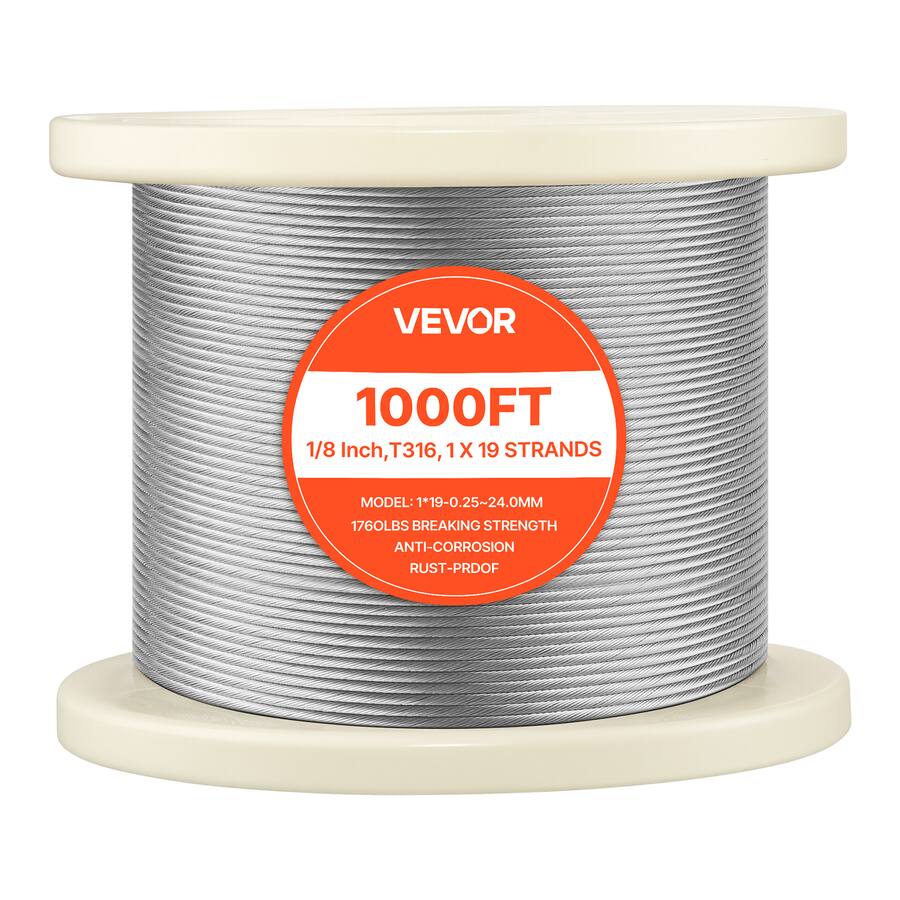 24 Inch High Railing VEVOR 1/8 Inch Wire Rope, 1000 ft Length, 316 Stainless Steel Wire ...