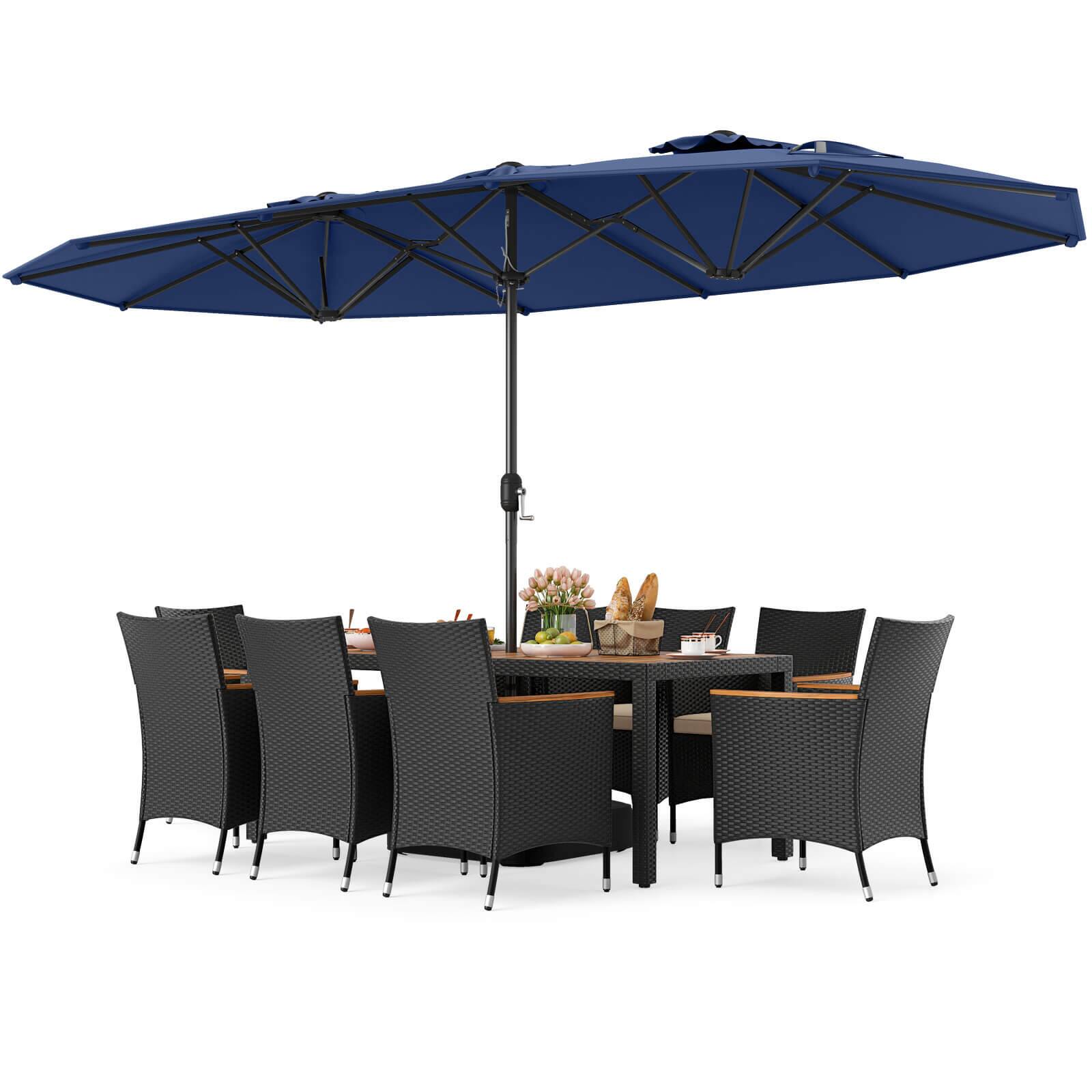 Alt View 6. Costway - Costway 11 PCS Patio Wicker Dining Set with Double-Sided Outdoor Umbrella 8 Stackable Chairs - Navy+Navy.