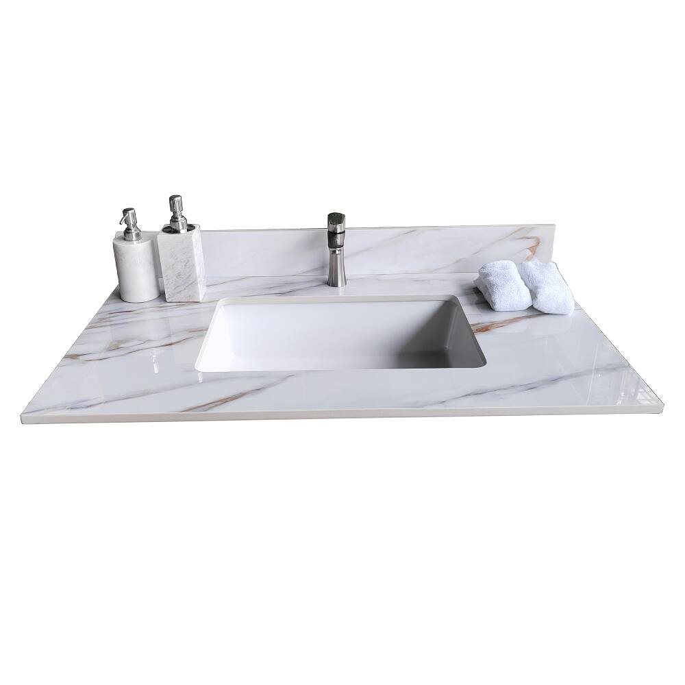 Alt View 7. Loheer - Loheer 37 inch marble vanity top Carrara white with veins - White.
