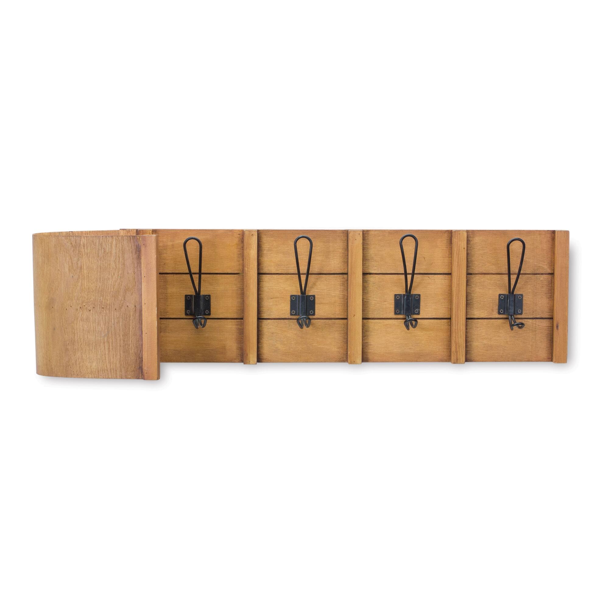 Front. BreeBe - Toboggan Wall Decor with Hooks 31"L - Brown.