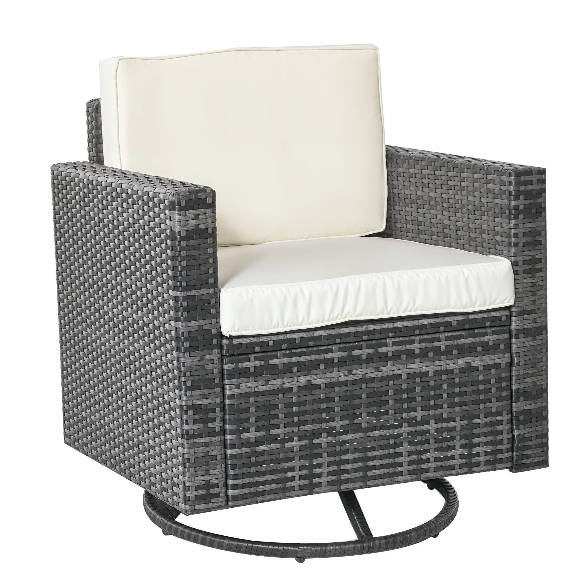 Front. Outsunny - Outdoor Swivel Rocker, PE Wicker Dining Chair, 360 Degree Swivel Patio Glider with Cushions for Backyard, Lawn, Garden - Beige.