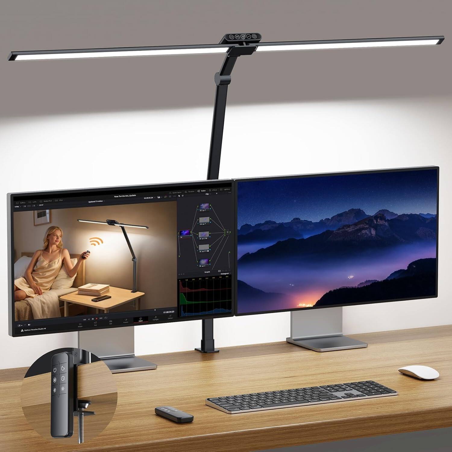 PARKER SLATER - LED Clamp Desk Lamp – 1500LM Eye-Caring Architect Light with 25 Modes & Remote - Black