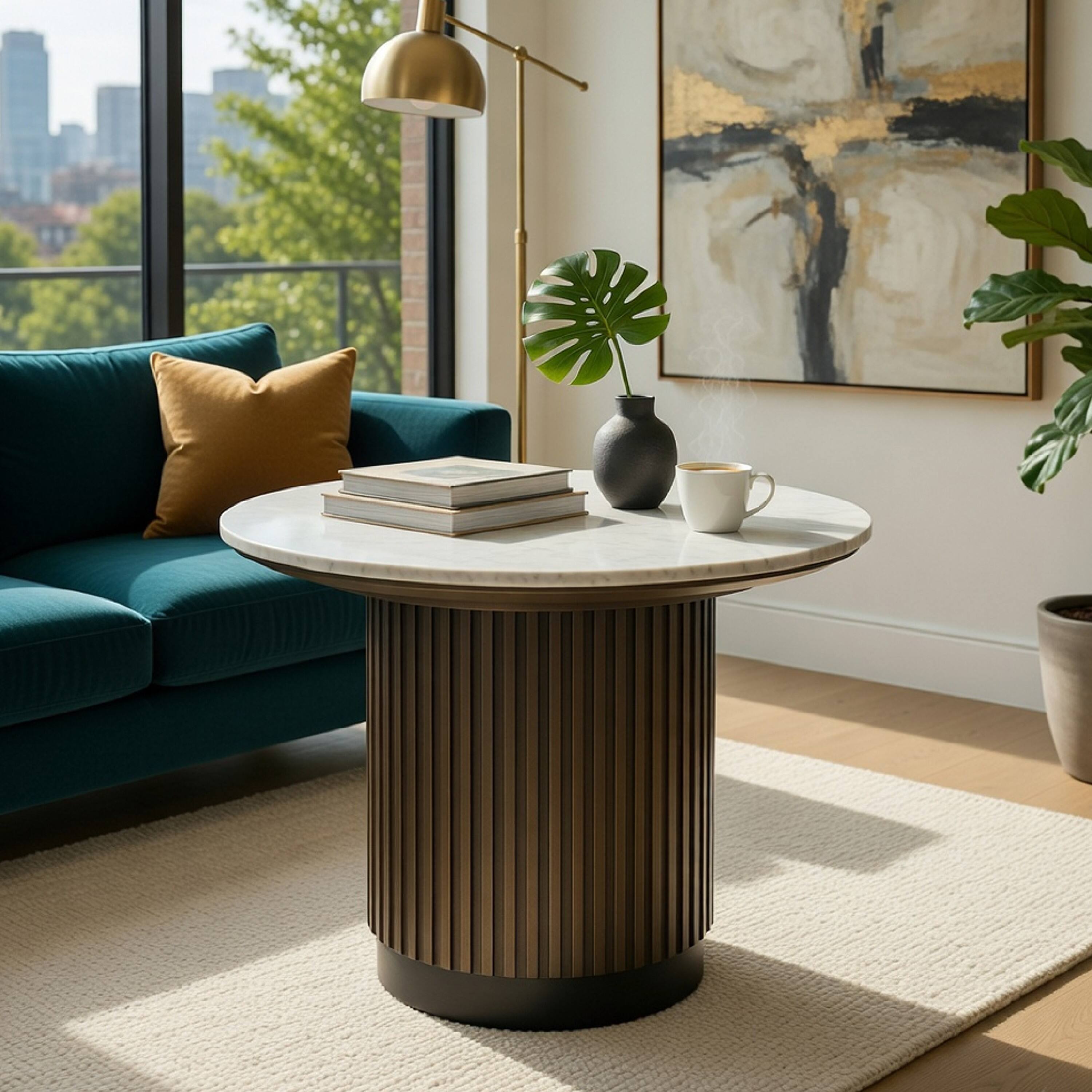Alt View 7. Manhattan Lane - Jeh Side End Table, 22 Inch White Round Top, Fluted Base - White, Oak Brown, Black.