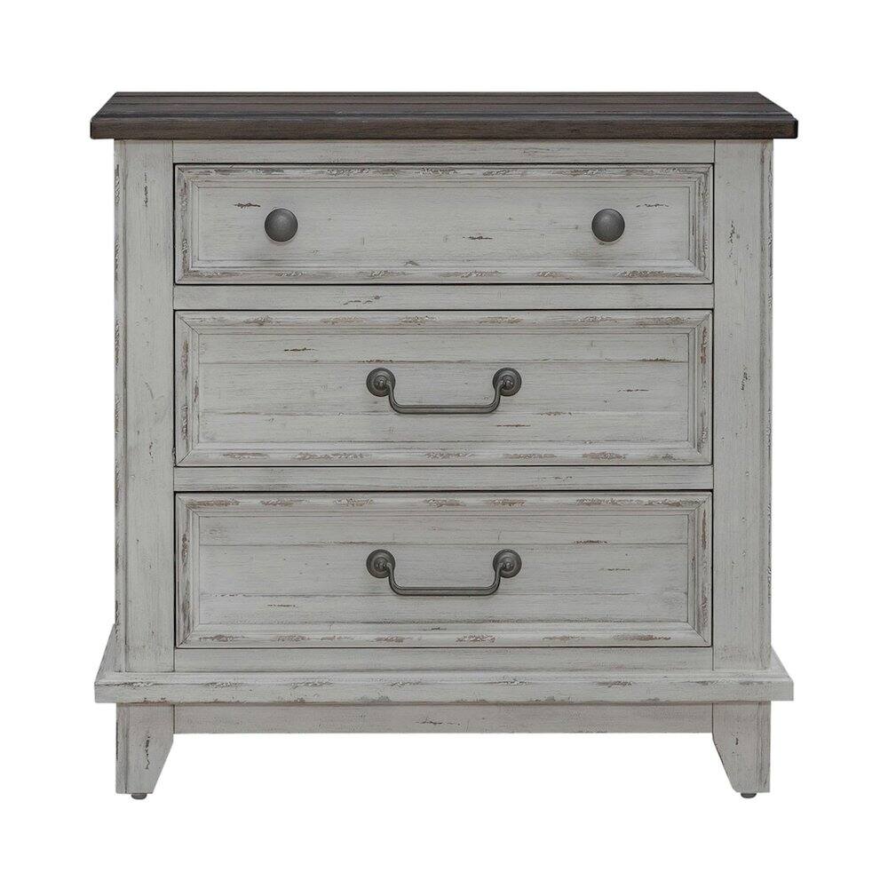 Alt View 1. Liberty Furniture Industries - 3 Drawer Nightstand with AC USB Charging Station Cottage - Riverstone White & Tobacco.