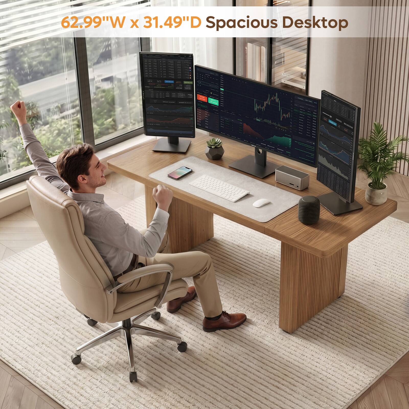 62.99"W x 31.49"D Spacious Desktop