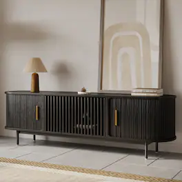 POVISON - 71"Mid-Century Modern Tambour Door TV Stand - Black