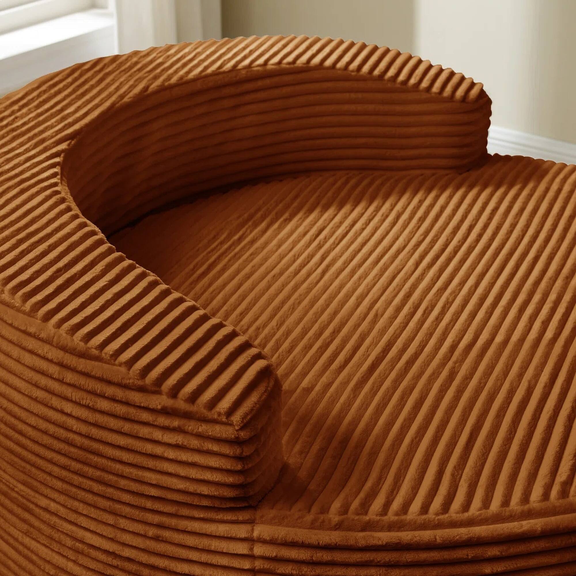 Back. Yardgrace - Oversized 55.1" Round Corduroy Chaise Lounge – Deep Seat Cloud Sofa, No Assembly Needed - Orange.