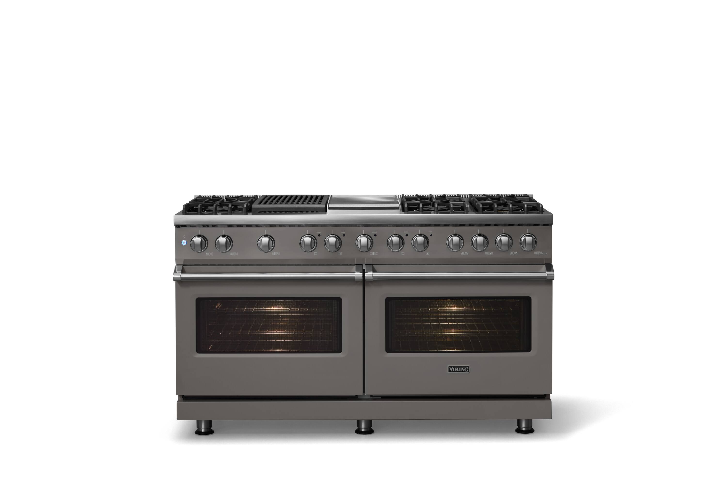 Alt View 1. Viking - 60 in. Wide 8 Burner Pro 5 Series 9.4 Cu. Ft. Freestanding Sealed LP Dual Fuel ConvectionRange - Damascus Gray.