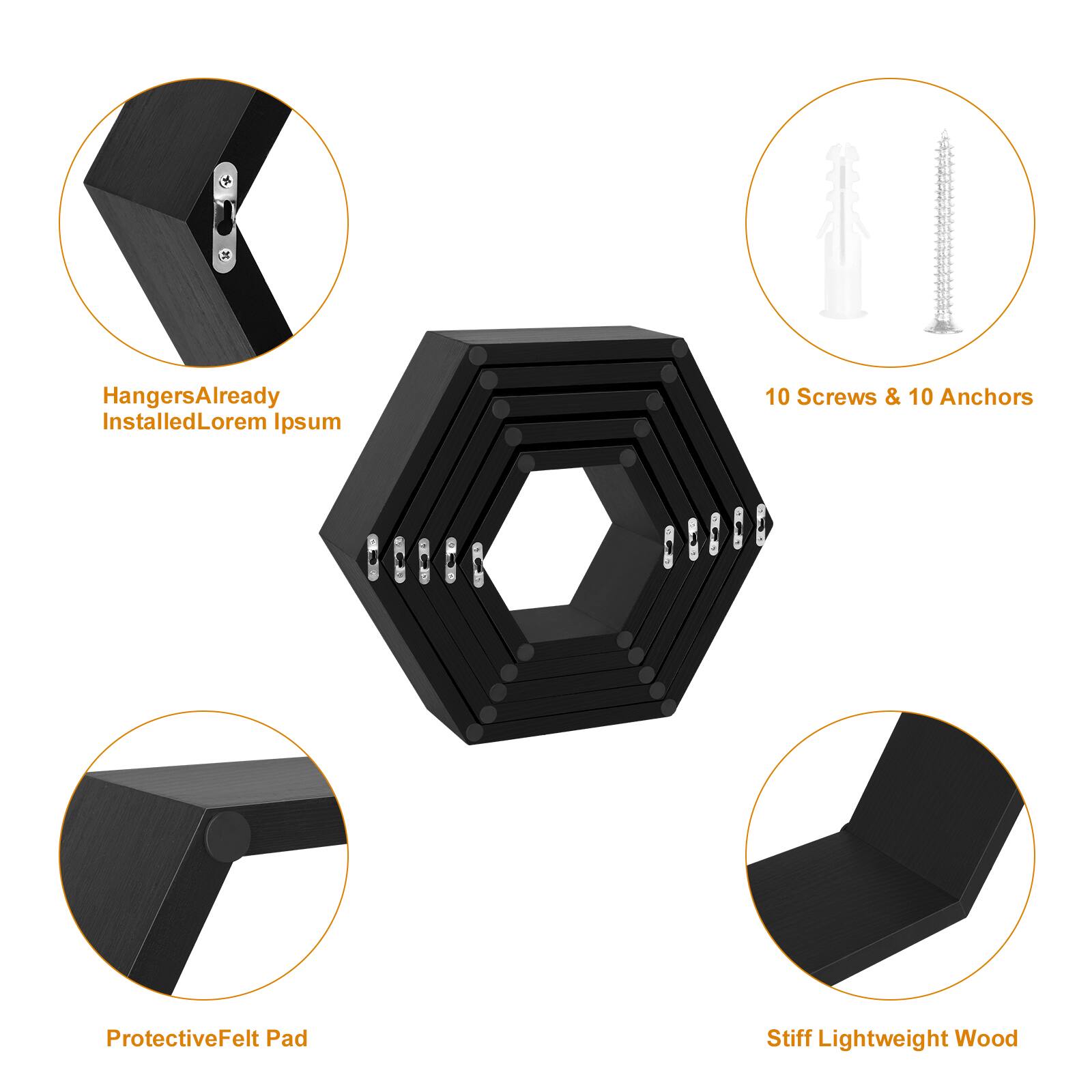 - Hangers Already Installed
- 10 Screws & 10 Anchors
- Protective Felt Pad
- Stiff Lightweight Wood