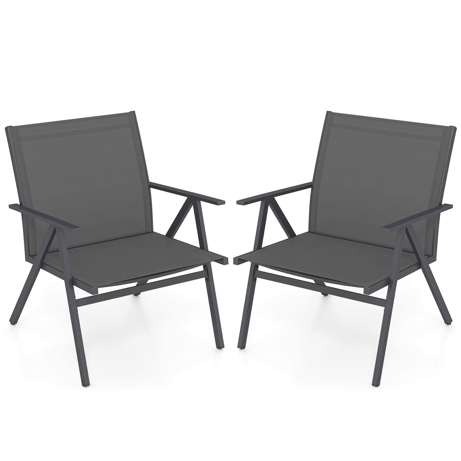 Costway - Patio Chairs Set of 2with Breathable Mesh Fabric and Metal Frame 350LBS Capacity - Gray