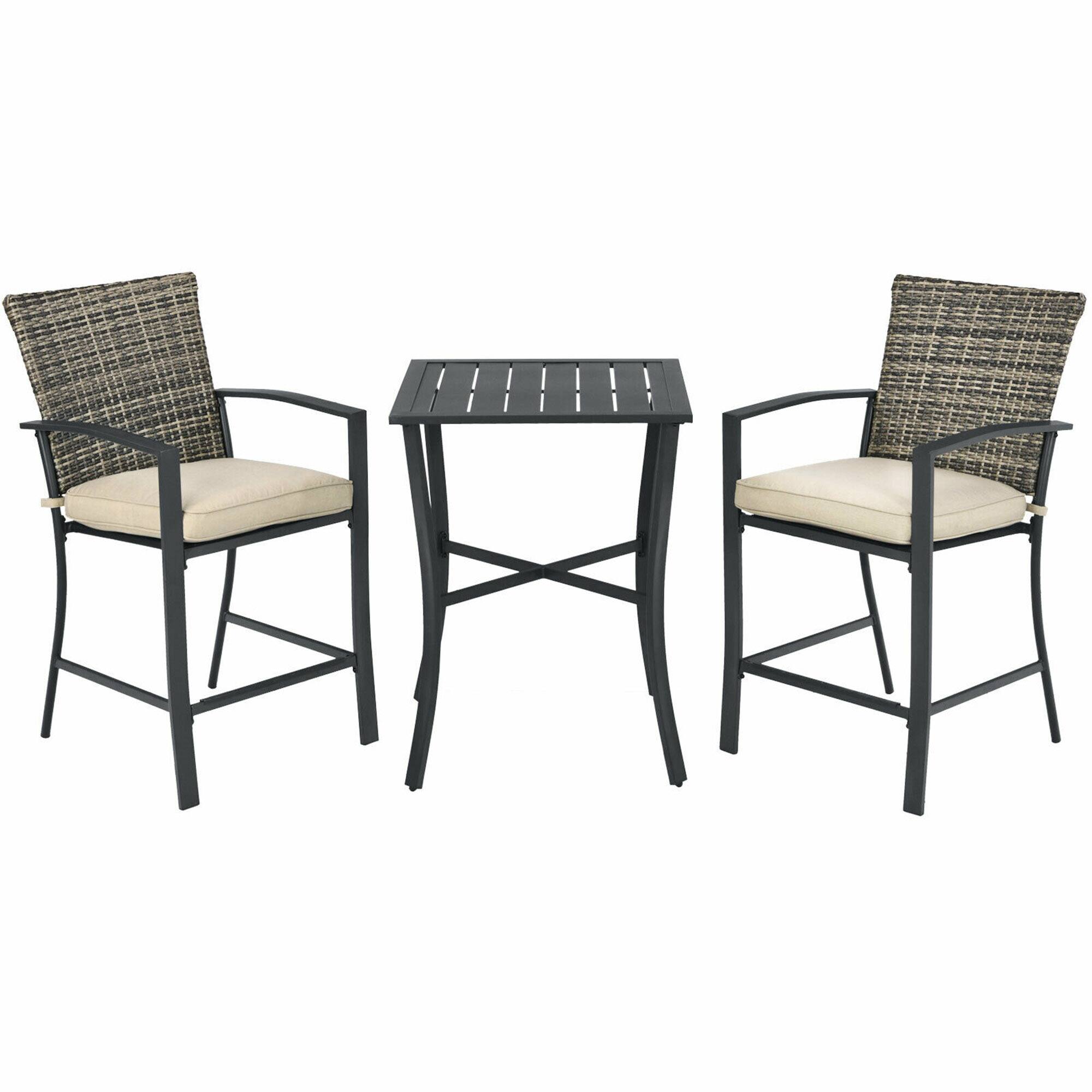 Alt View 3. Gymax - Gymax 3PCS Patio Metal Bar Set Outdoor Conversation Furniture Set w/ Cushions - Grey.