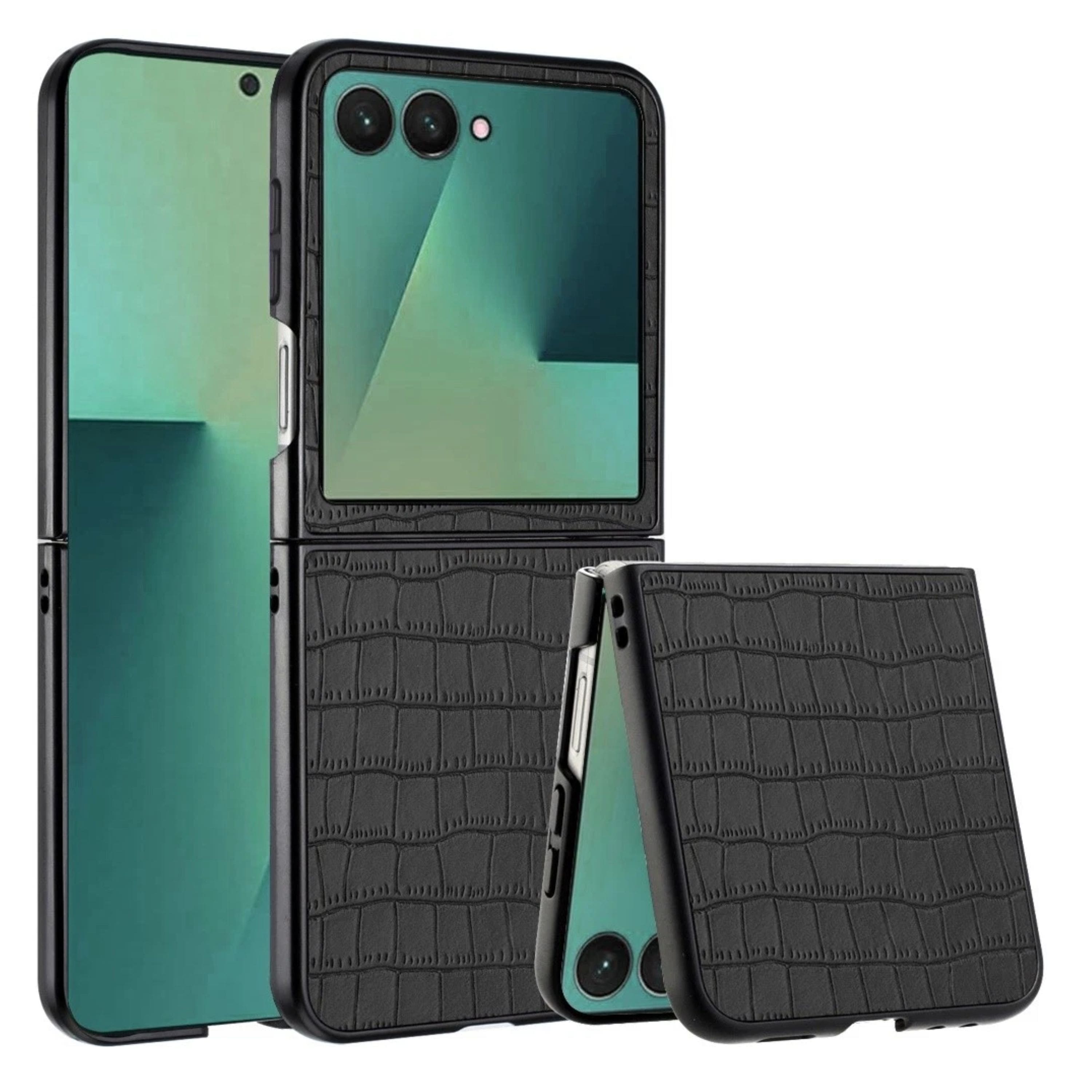 Kitcheniva - Premium Vegan Leather Croc Case With Tempered Glass For Samsung Galaxy Z Flip7 - Black price history on PriceWatchPro