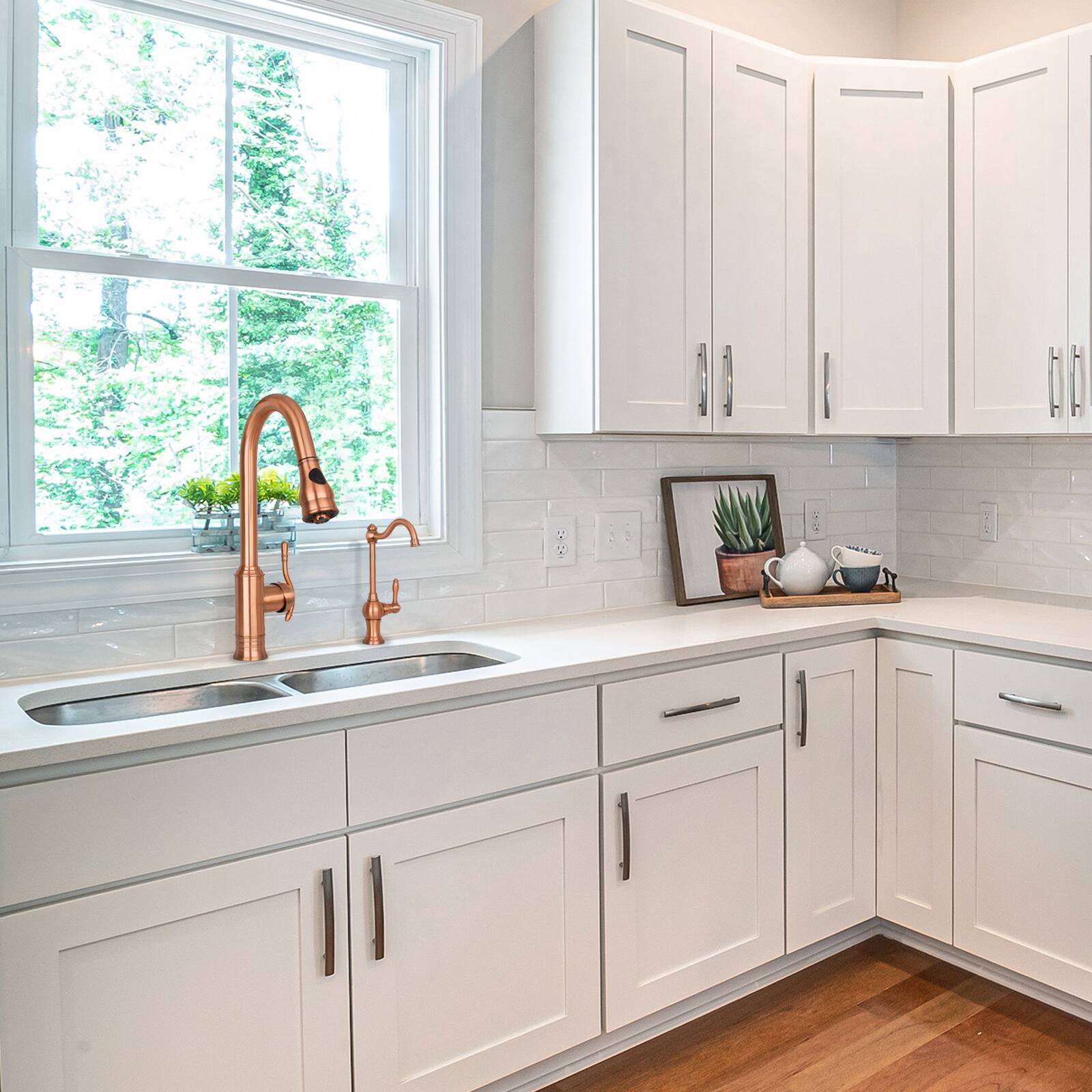 Alt View 3. Akicon - Akicon Solid Brass Single Handle Kitchen Faucet with Pull Down Sprayer in Copper - Copper.