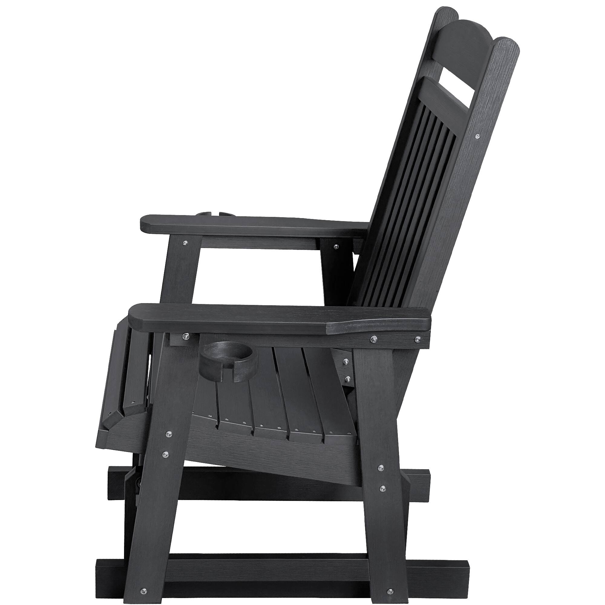 Alt View 6. Fortune Candy - HIPS Outdoor Patio Glider with Cup Holders, Heavy Duty 700 LBS Capacity for Porch Yard Garden - Carbon Black.
