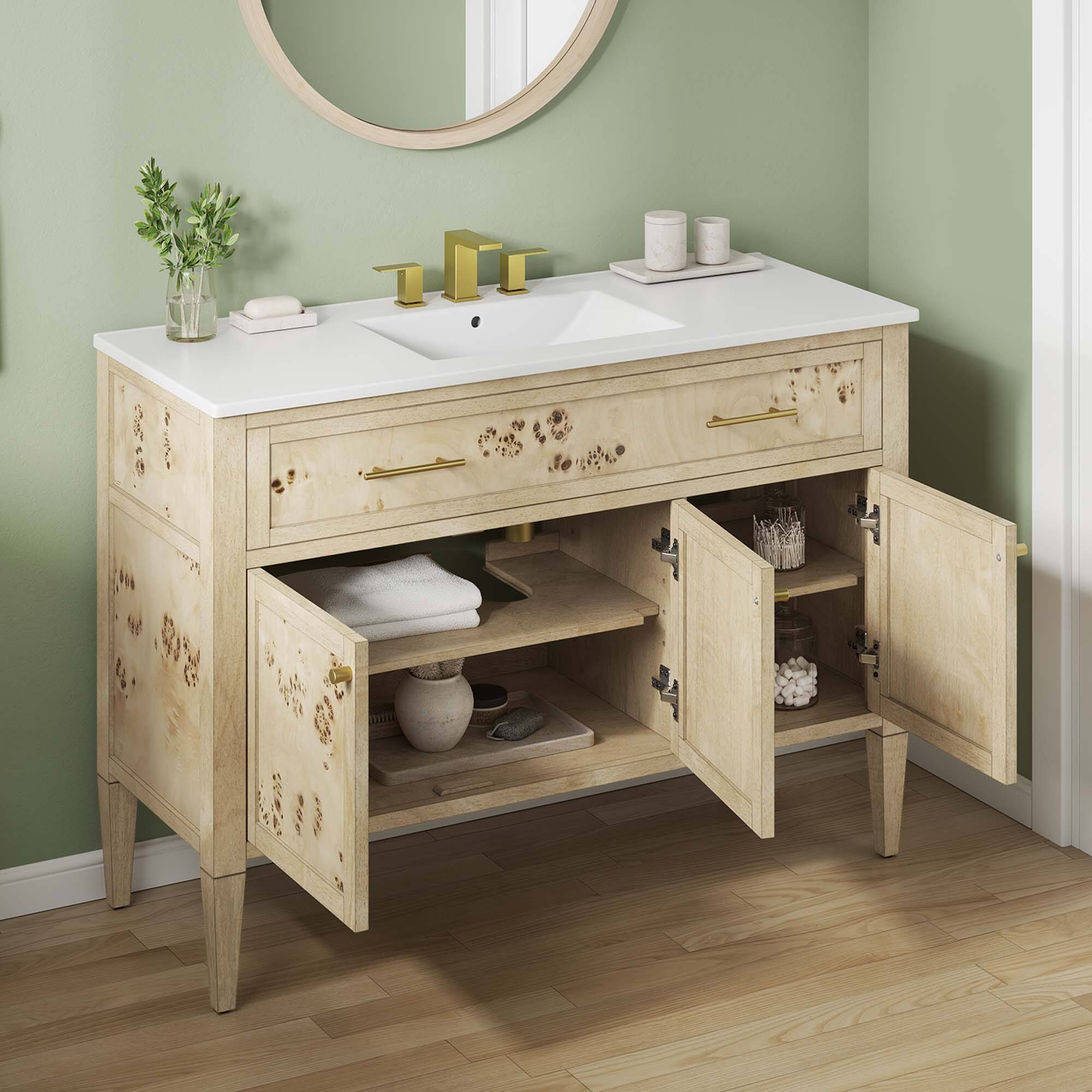 Alt View 1. Modway - Elysian Bathroom Cabinet Basin Not Included by Modway - White Burl.