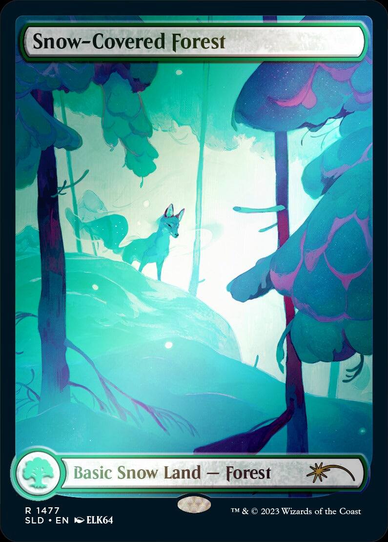 Snow-Covered Forest  
Basic Snow Land - Forest  
R 1477  
SLD • EN • ELK64  
TM & © 2023 Wizards of the Coast