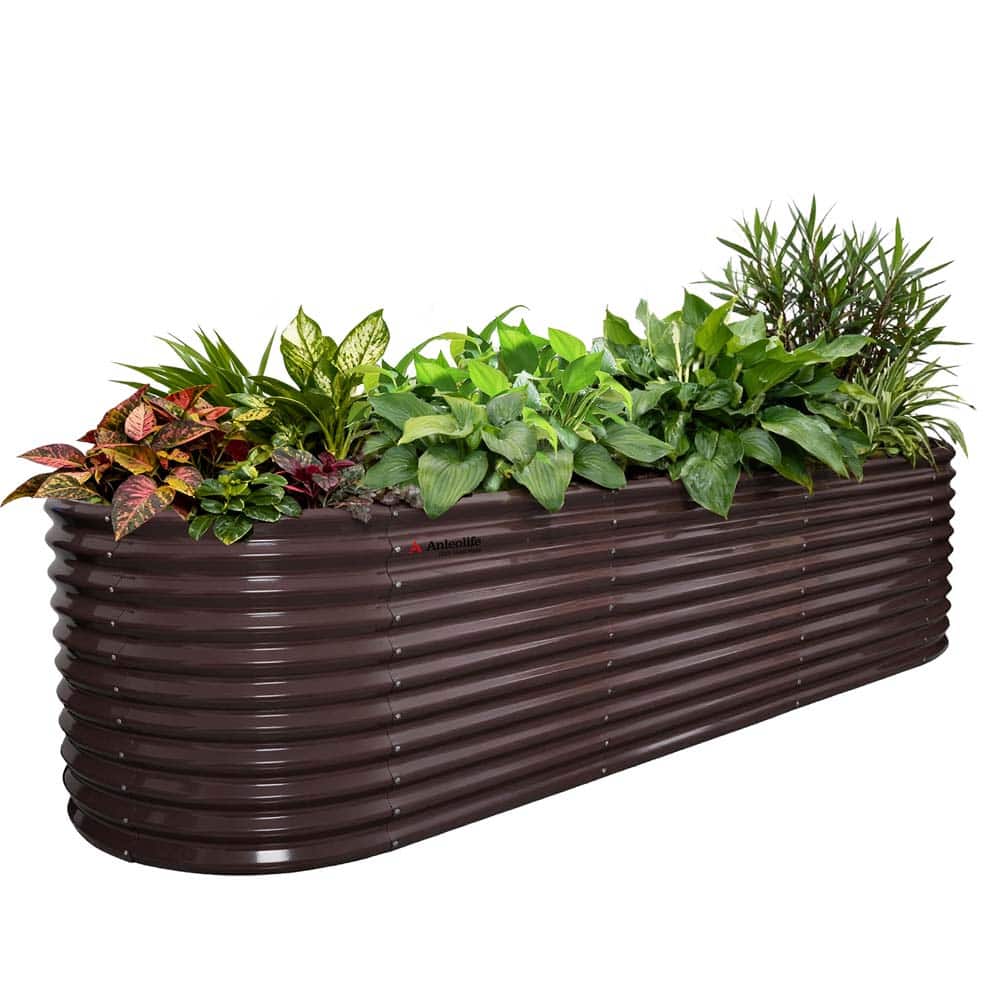A Anleolife - Brown Metal Oval Raised Garden Bed Planter Box for Planting Vegetables Flowers Herb (118 in. L x 36 in. W x 30 in. H) price history on PriceWatchPro