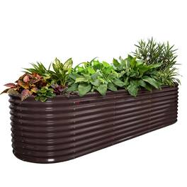 A Anleolife - Brown Metal Oval Raised Garden Bed Planter Box for Planting Vegetables Flowers Herb (118 in. L x 36 in. W x 30 in. H)